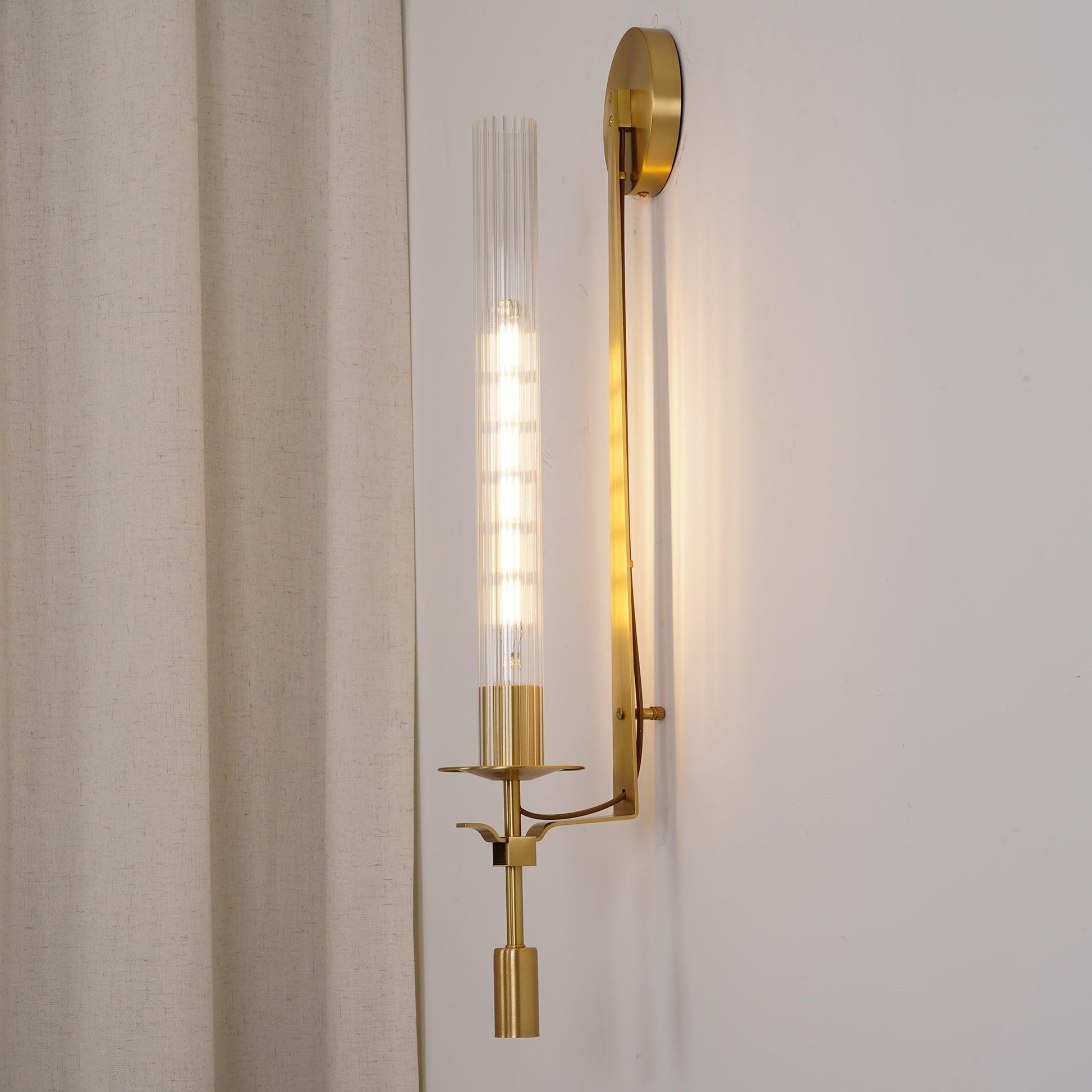 Classic Brass Wall Sconce | Ribbed Glass Shade for Warm Glow 4