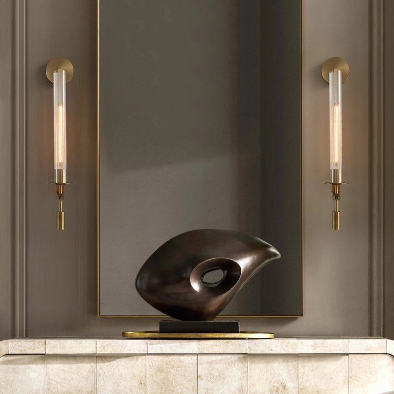 Classic Brass Wall Sconce | Ribbed Glass Shade for Warm Glow 5