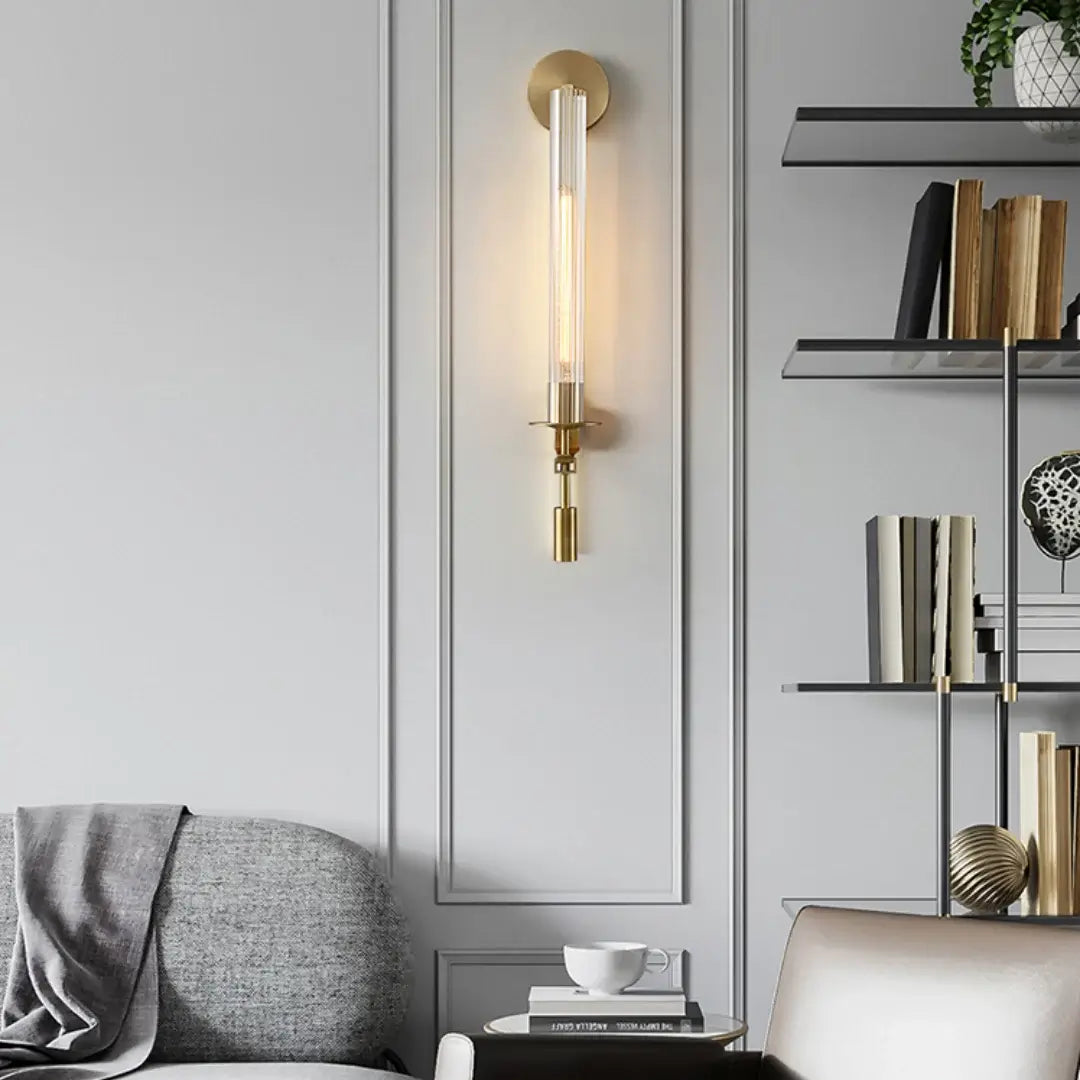 Classic Brass Wall Sconce | Ribbed Glass Shade for Warm Glow 6