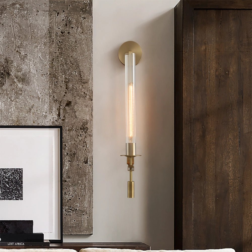Classic Brass Wall Sconce | Ribbed Glass Shade for Warm Glow 7