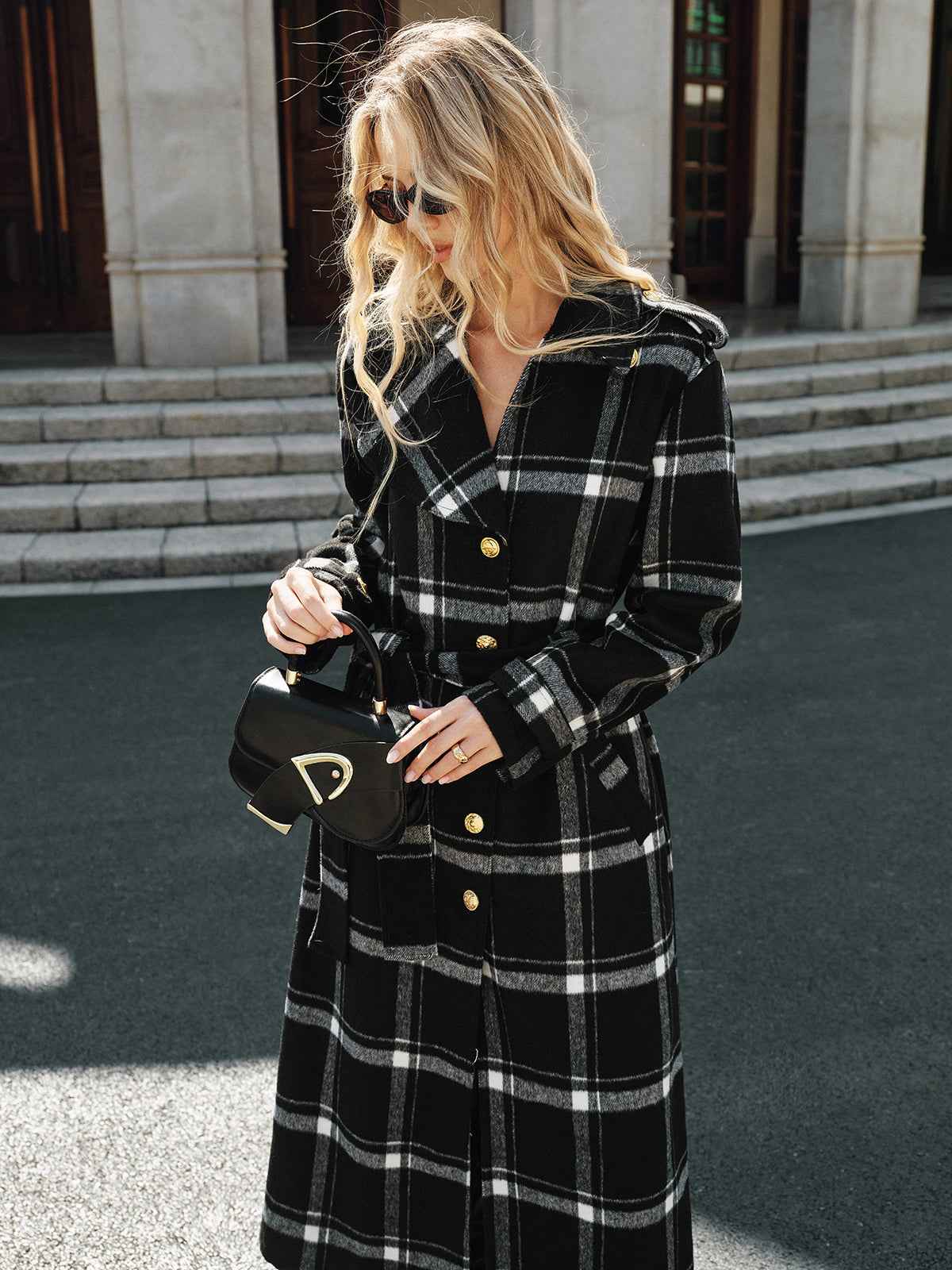 Classic Long Trench Coat | Warm Wool Blend with Stylish Plaid Design 0