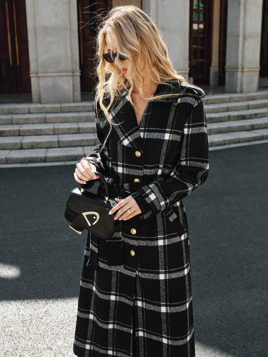 Classic Long Trench Coat | Warm Wool Blend with Stylish Plaid Design 0