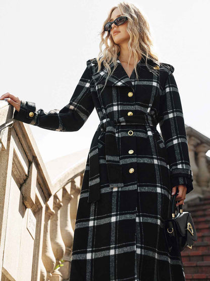 Classic Long Trench Coat | Warm Wool Blend with Stylish Plaid Design 1