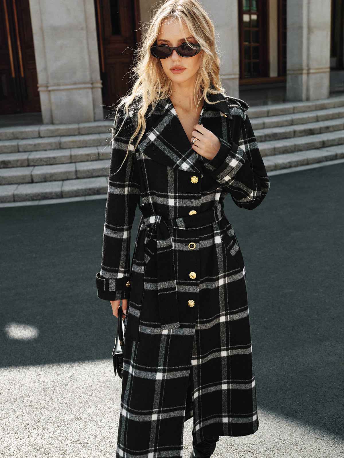 Classic Long Trench Coat | Warm Wool Blend with Stylish Plaid Design 2