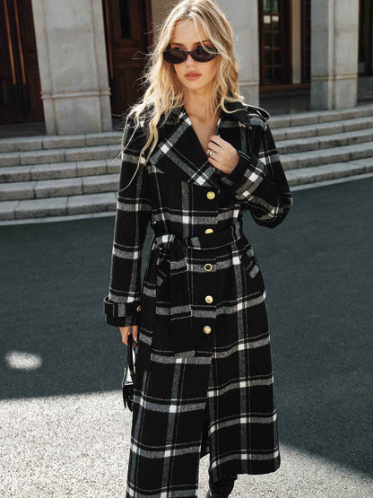 Classic Long Trench Coat | Warm Wool Blend with Stylish Plaid Design 2