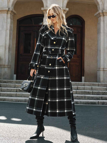 Classic Long Trench Coat | Warm Wool Blend with Stylish Plaid Design 3