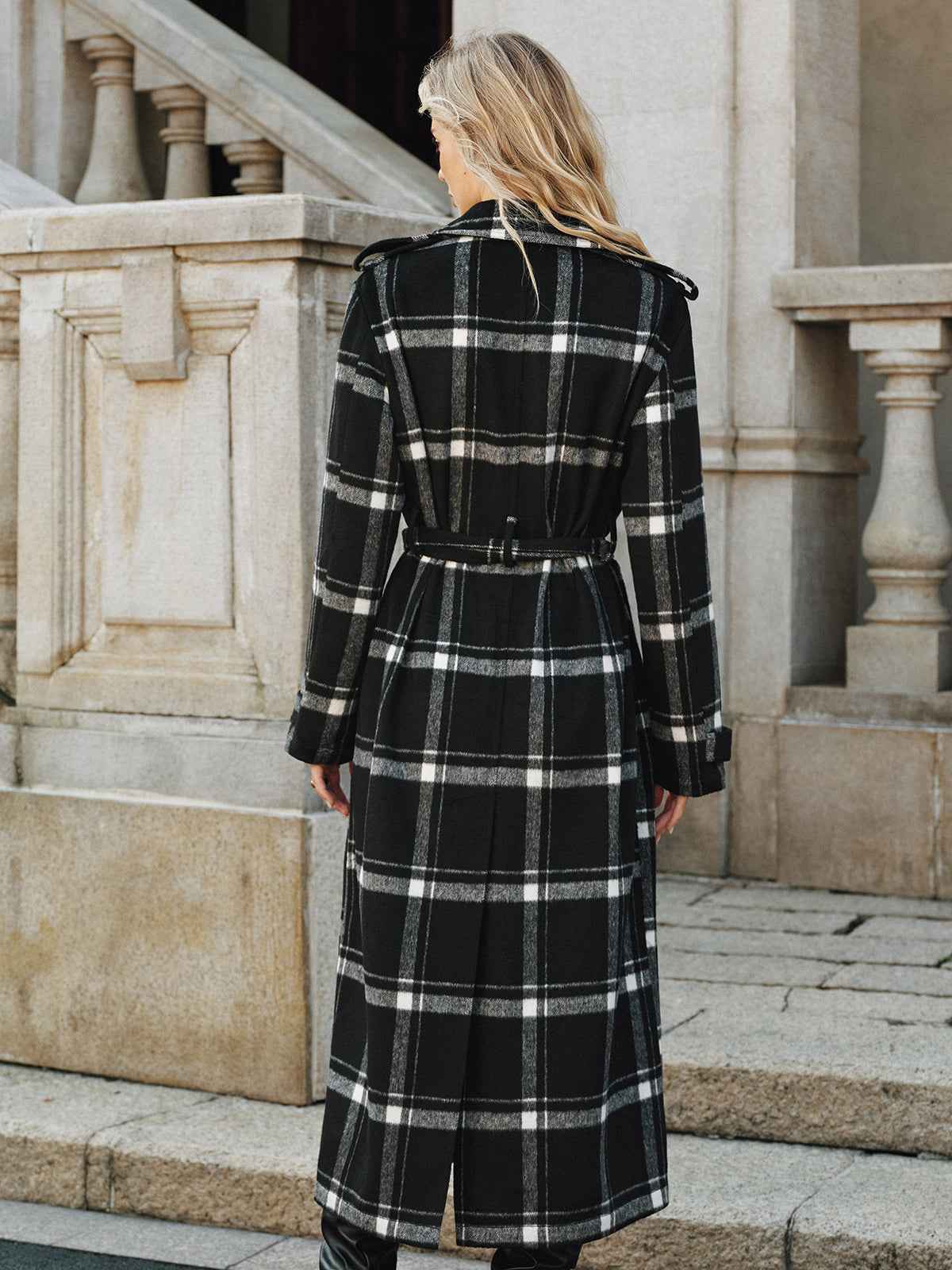 Classic Long Trench Coat | Warm Wool Blend with Stylish Plaid Design 4