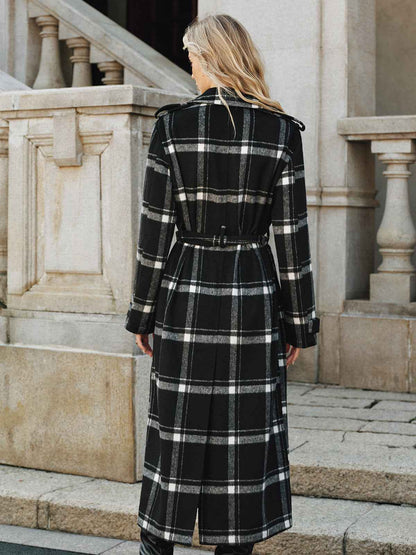 Classic Long Trench Coat | Warm Wool Blend with Stylish Plaid Design 4