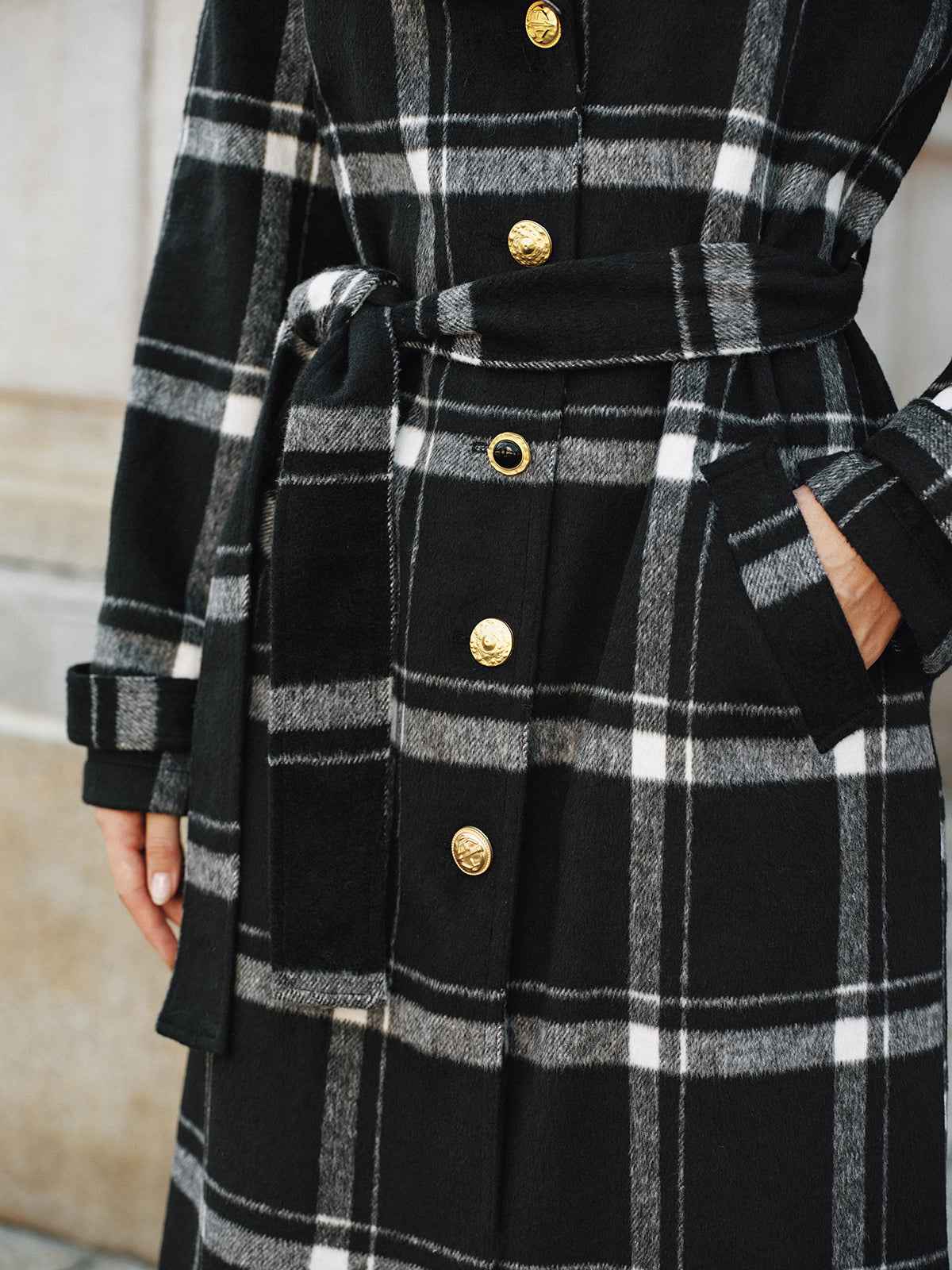 Classic Long Trench Coat | Warm Wool Blend with Stylish Plaid Design 5