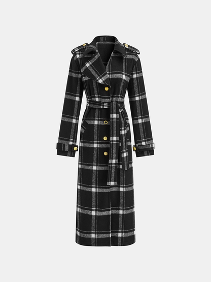 Classic Long Trench Coat | Warm Wool Blend with Stylish Plaid Design 7