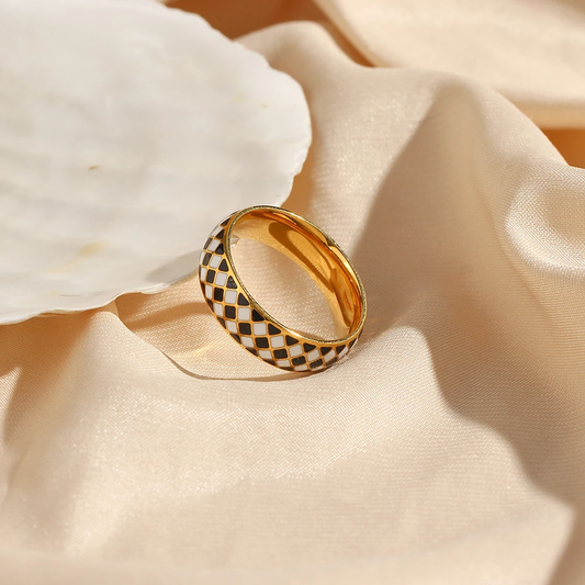 Cleopatra Ring | Durable Hand-Painted Checkered Stainless Steel 0