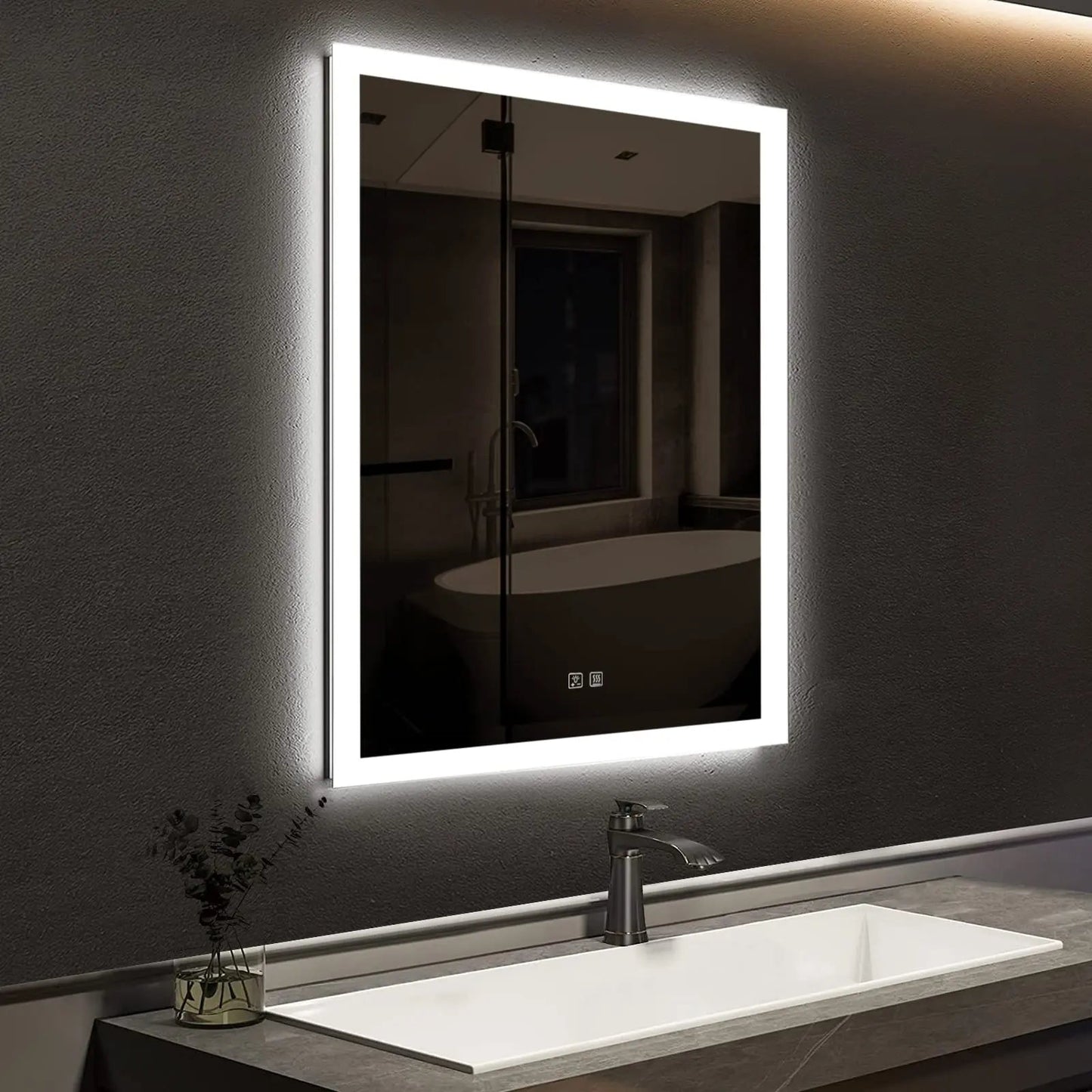 Espejo de baño LED compacto con borde luminoso