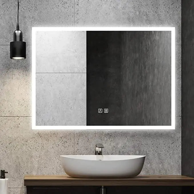 Espejo de baño LED compacto con borde luminoso