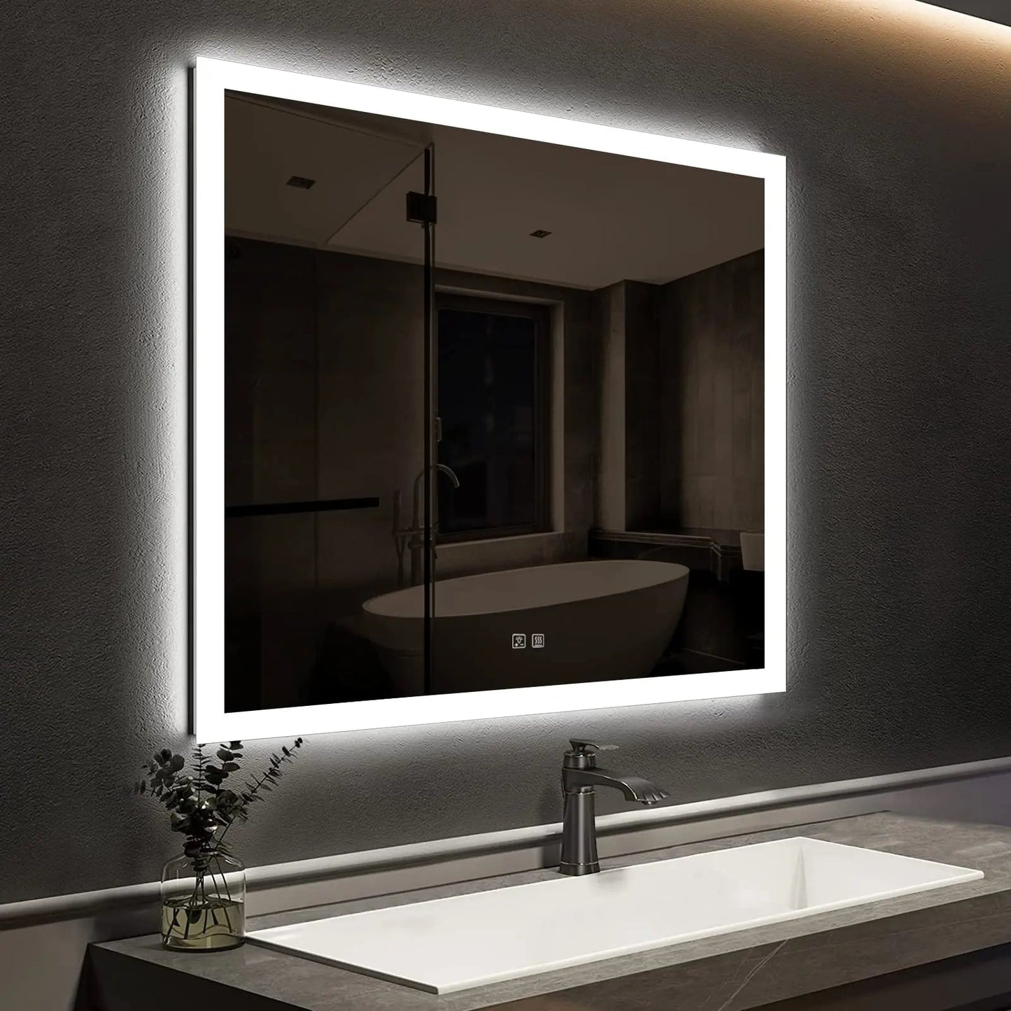 Espejo de baño LED compacto con borde luminoso