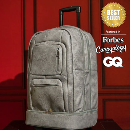 Grey Leather Carry-On Patented Roller Bag