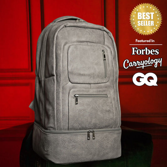 Grey Leather Carry-On Patented Backpack