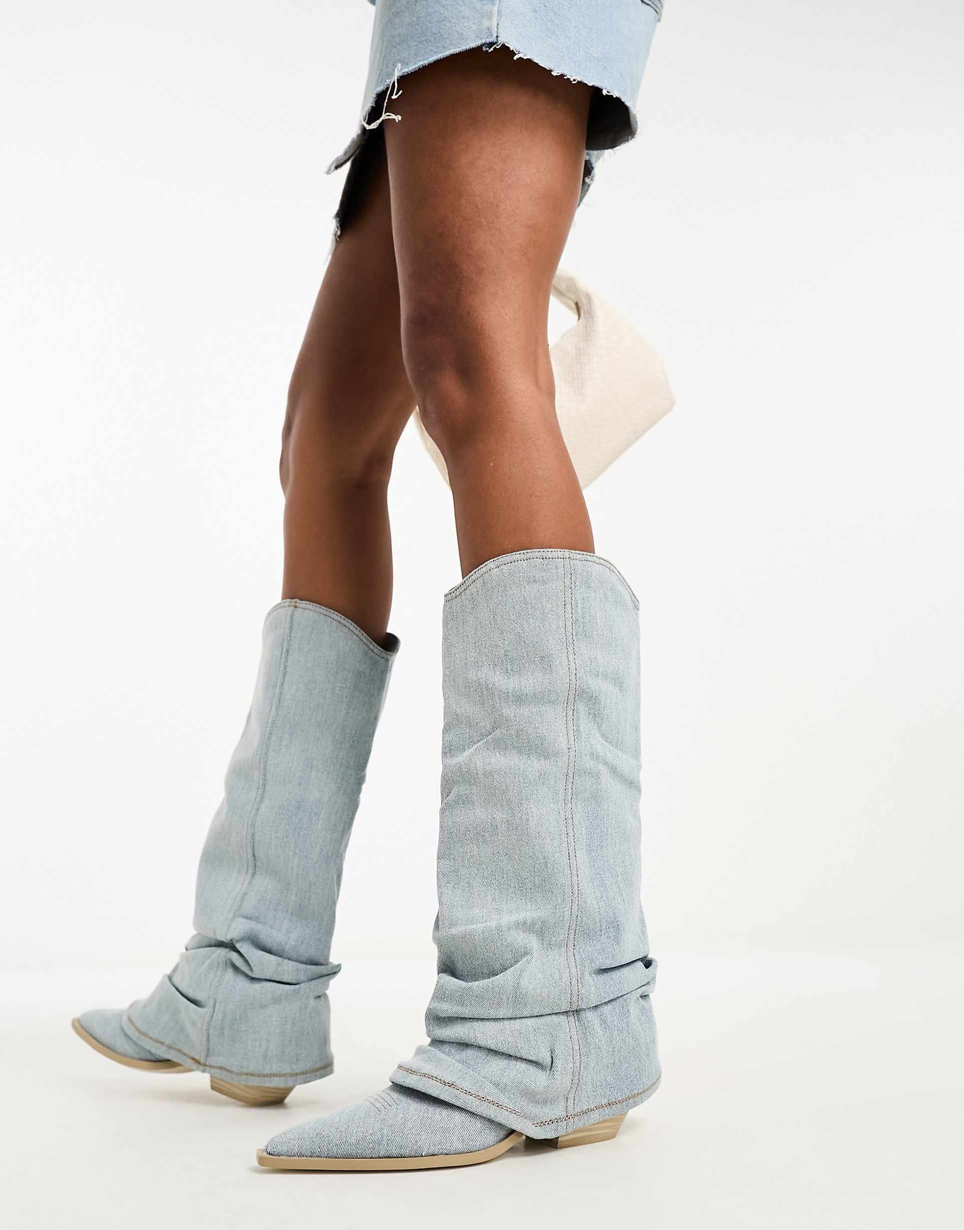 Cowboy Boots for Women | Light Blue Denim with Oversized Shaft 1