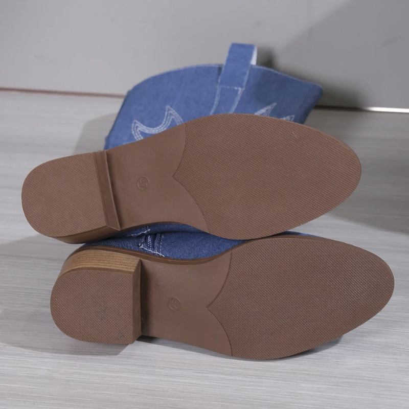 Cowboy Boots for Women | Stylish Blue Denim with Comfortable Block Heel 2