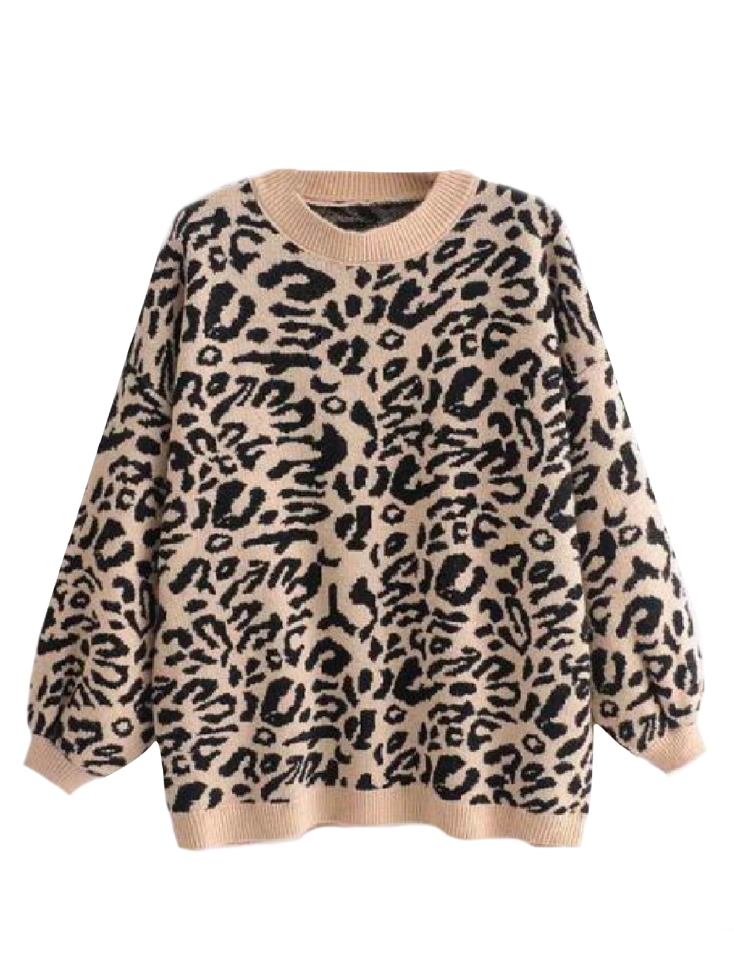 Crewneck Leopard Print Sweater | Relaxed Fit Knitted Design 0