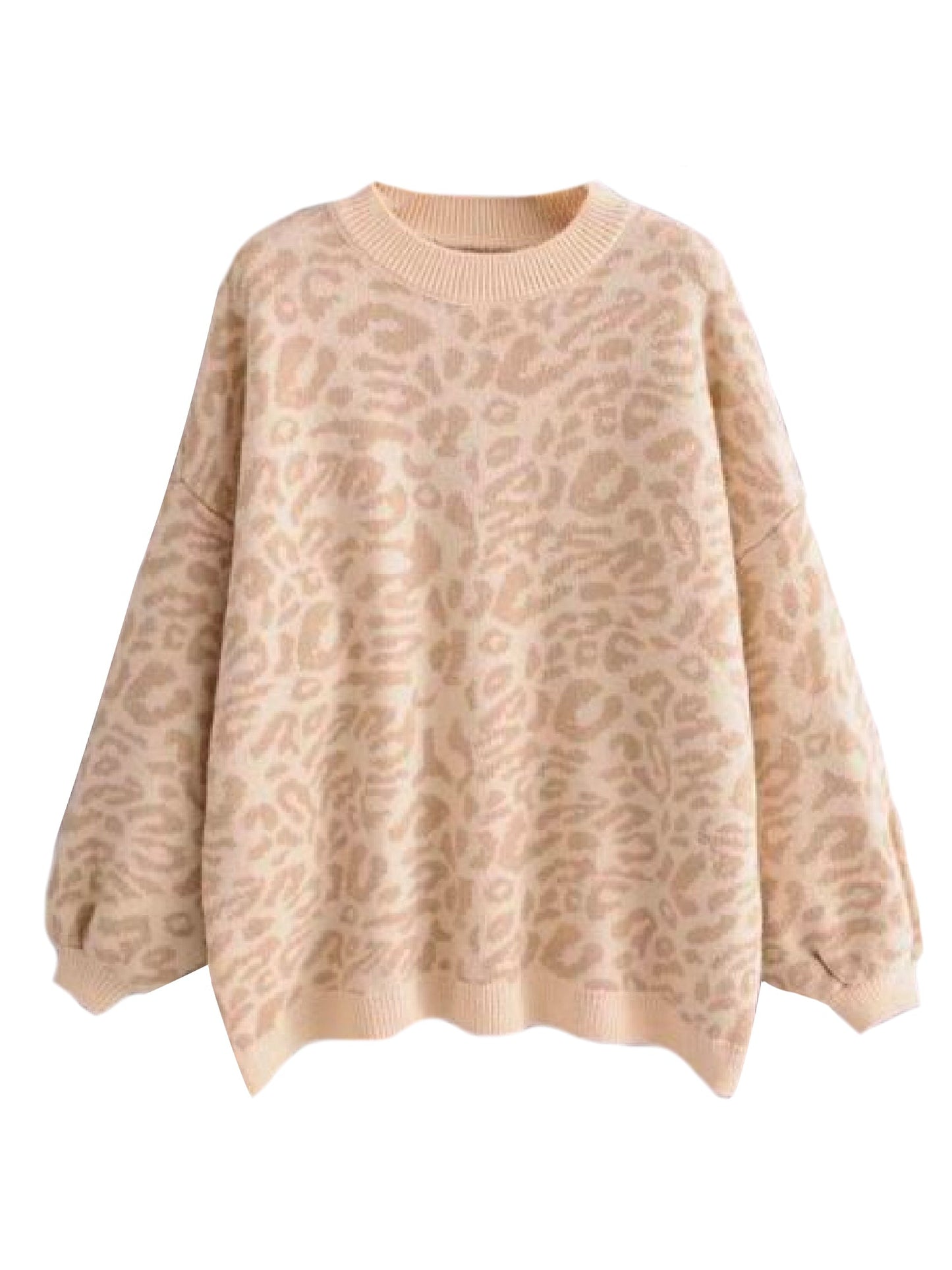 Crewneck Leopard Print Sweater | Relaxed Fit Knitted Design 1