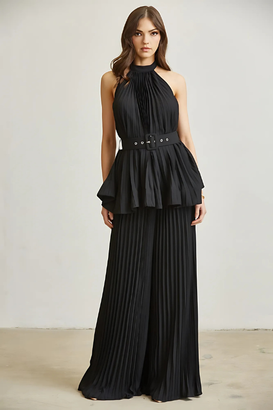 Midnight i Monaco Chiffon Plissert Bukse Sett