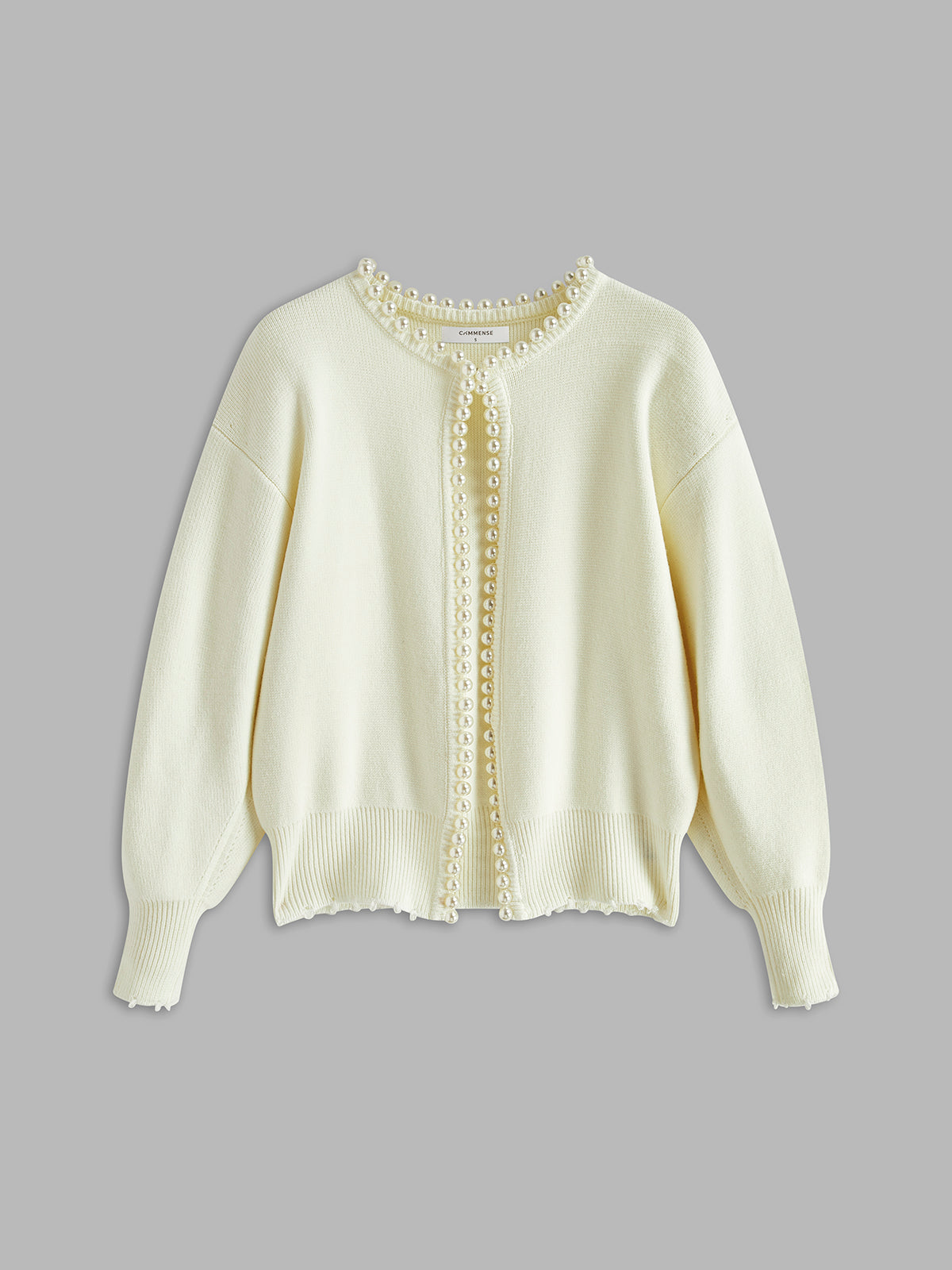 Cropped Cardigan Sweater | Soft Knit with Pearl Trim & Ripped Hem 4