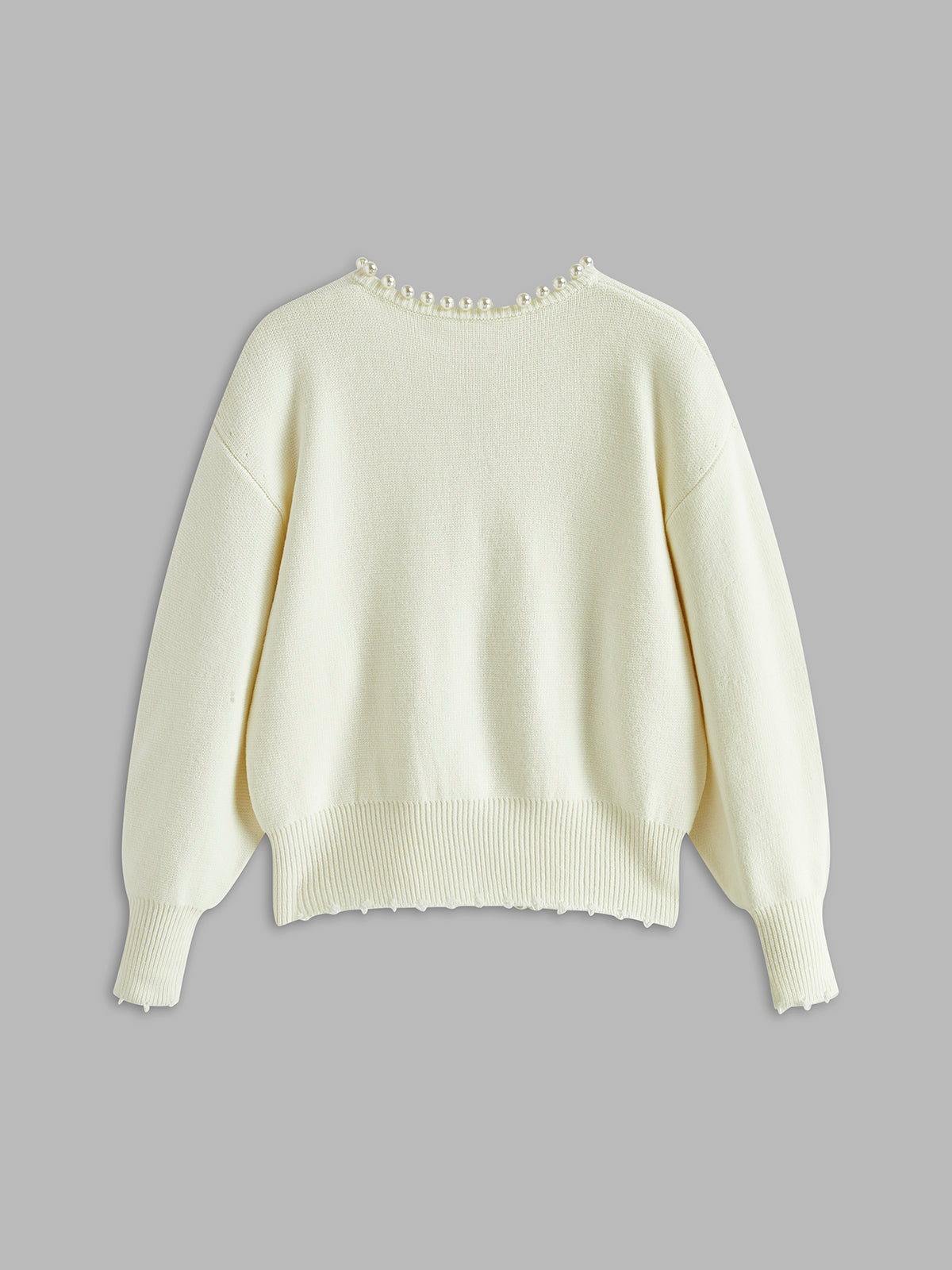 Cropped Cardigan Sweater | Soft Knit with Pearl Trim & Ripped Hem 5