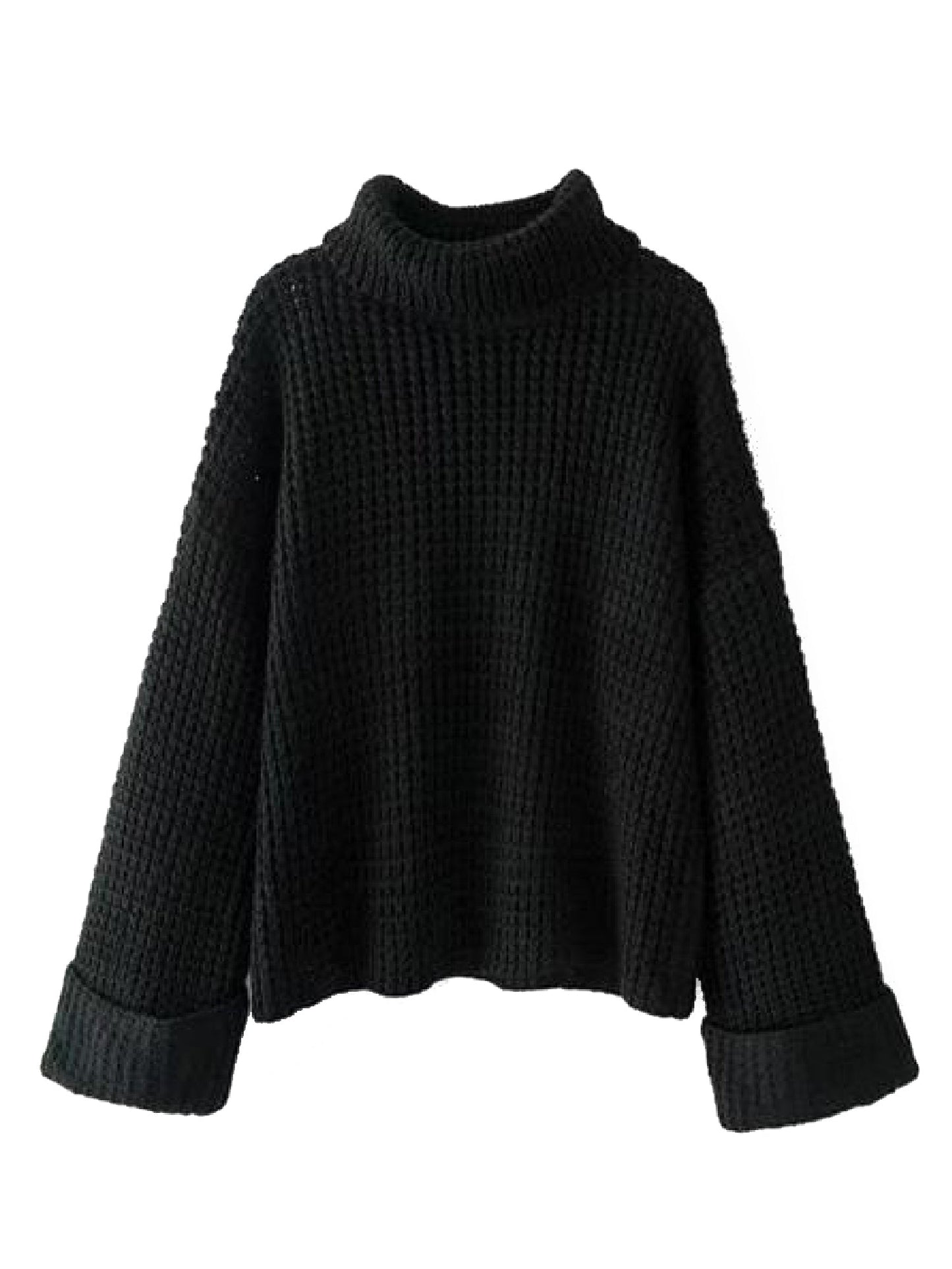 Cropped Turtleneck Sweater | Relaxed Fit Ribbed Knit for Women 0