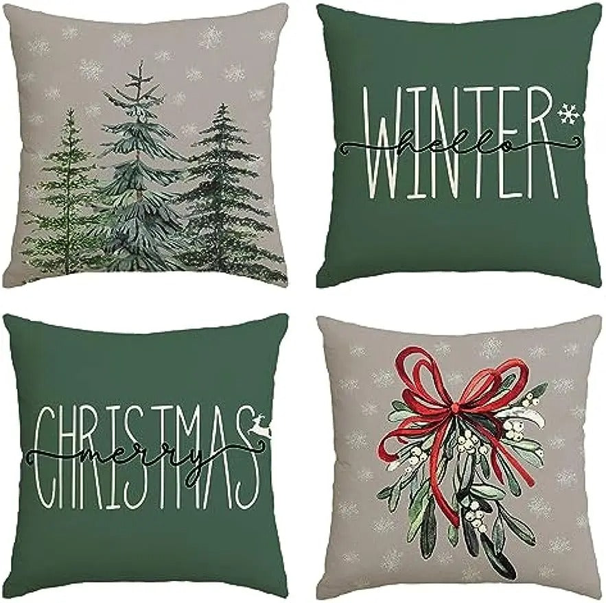 Cushion Cover | Festive Green Design with Christmas Print 45x45 cm 2