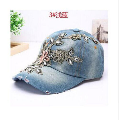 Cowgirl's Diamond Embroidery Flower Baseball Cap