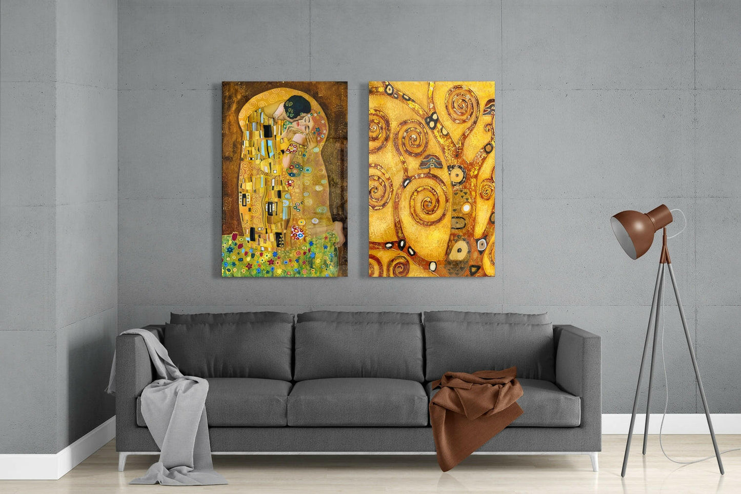 Klimt 2dílné skleněné nástěnné umění