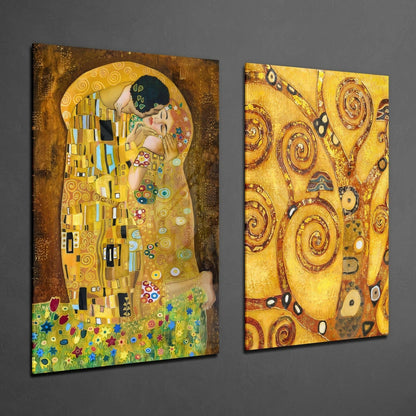 Klimt 2dílné skleněné nástěnné umění