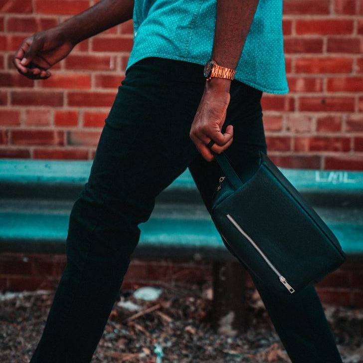 Zwarte leren toilettas