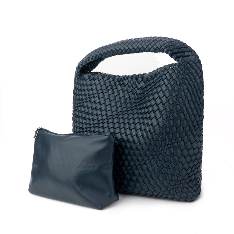 The Willow | Grote Geweven Vegan Leren Tas - Navy