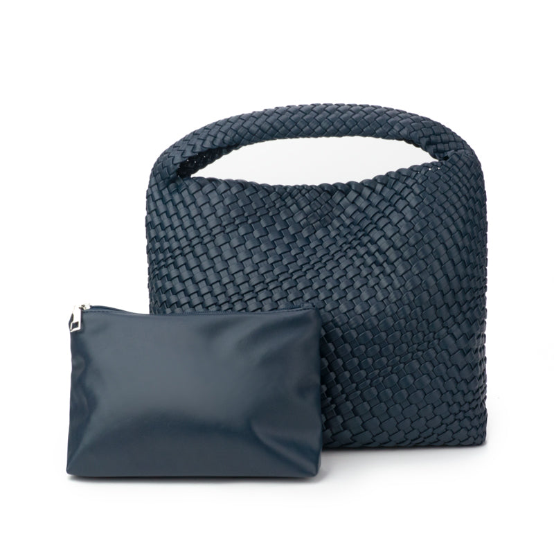 The Willow | Grote Geweven Vegan Leren Tas - Navy