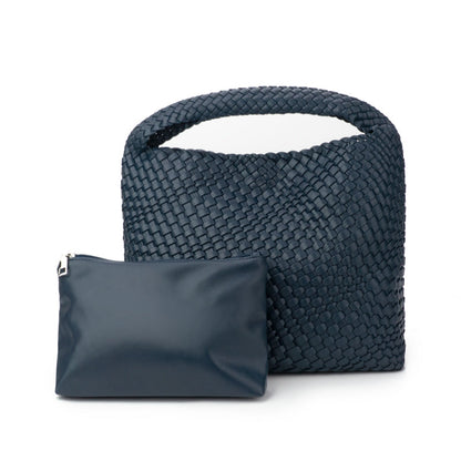 The Willow | Grote Geweven Vegan Leren Tas - Navy