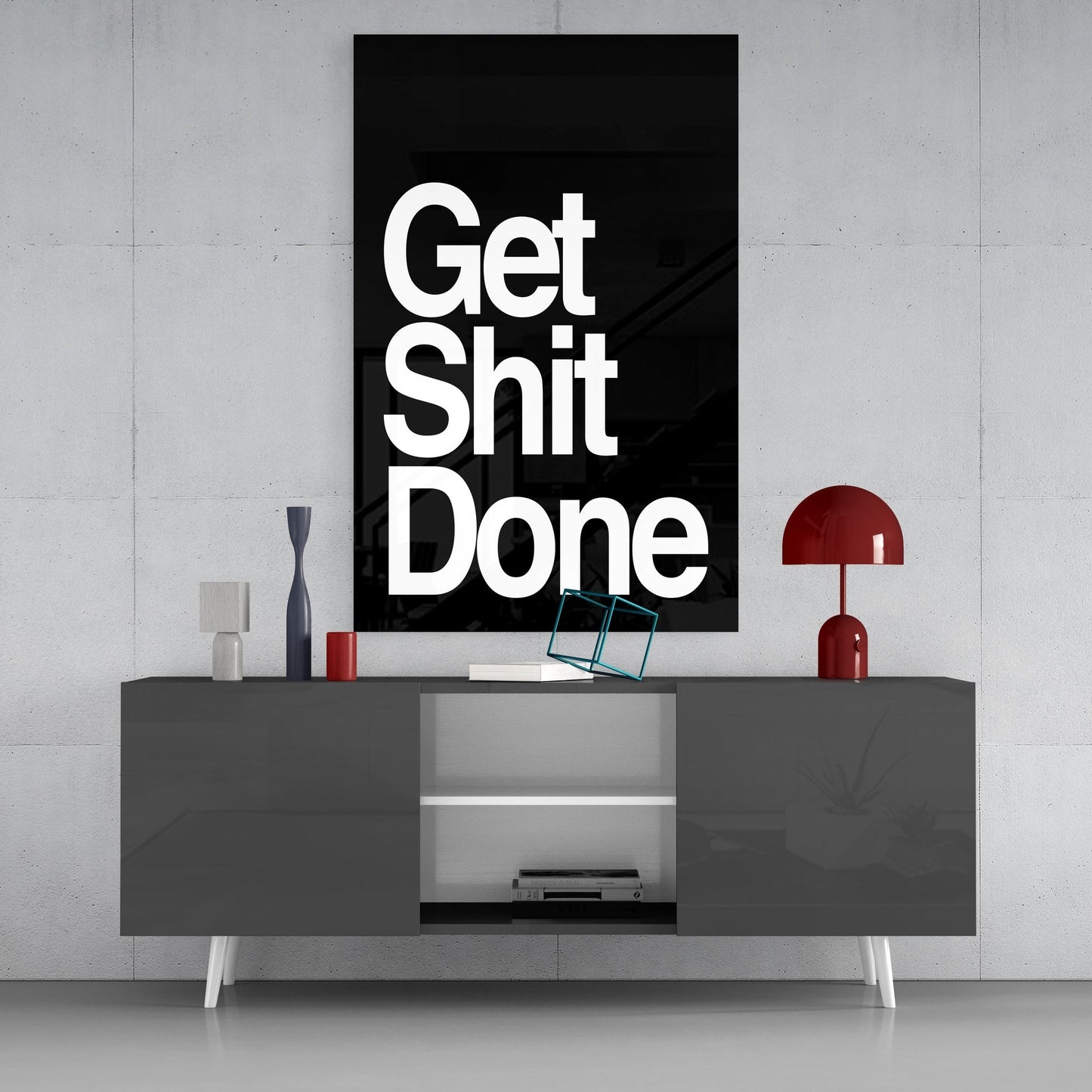 Arte de pared de vidrio negro audaz "Get Shit Done"