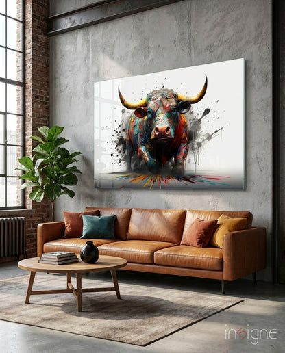 Skleněné nástěnné umění Rainbow Bull White Splash