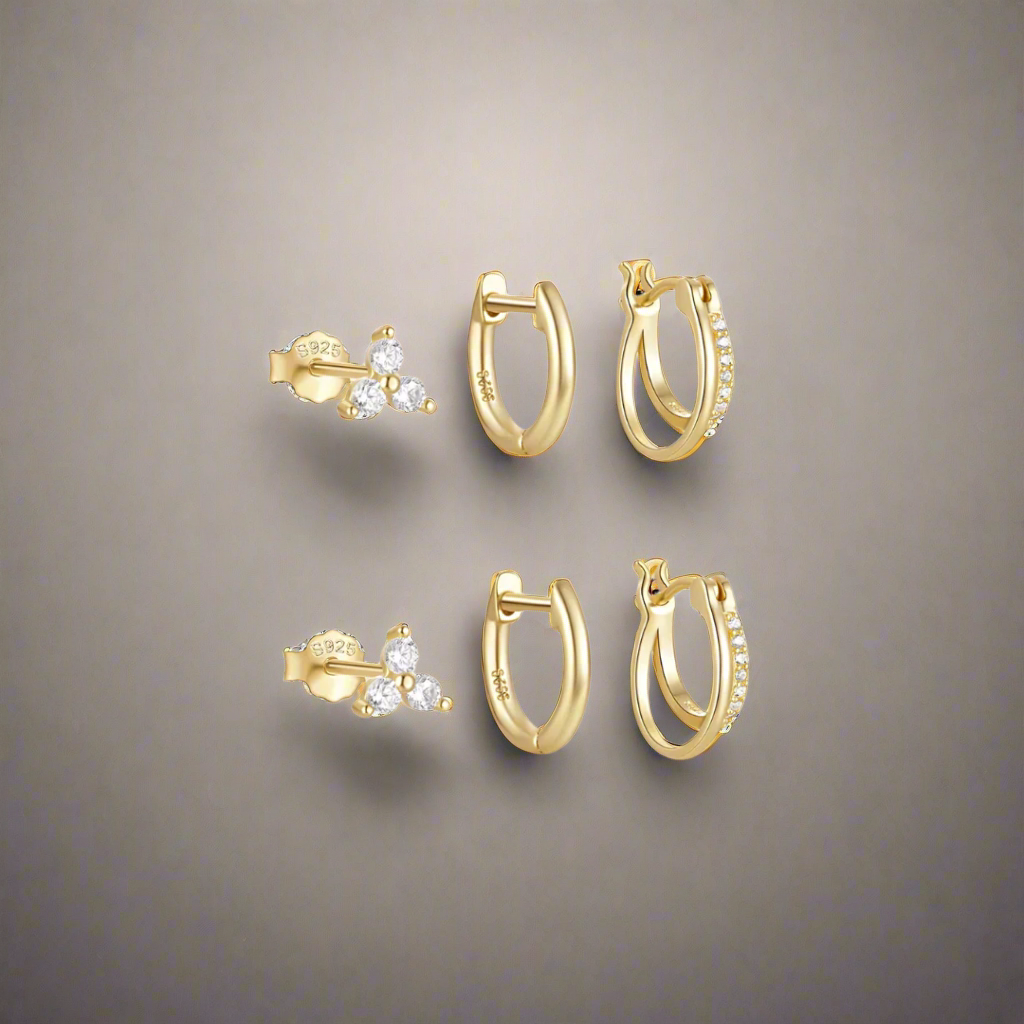Dainty Earring Set | 6 Pairs of Hypoallergenic Sparkling Hoops 0