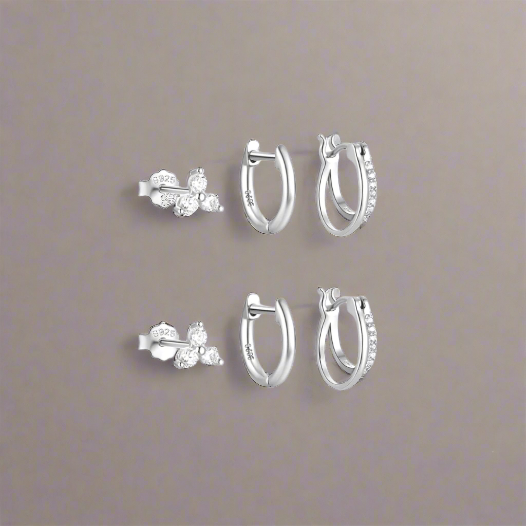 Dainty Earring Set | 6 Pairs of Hypoallergenic Sparkling Hoops 4