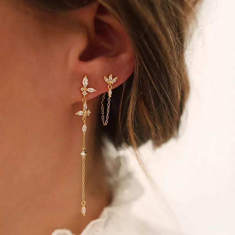 Dainty Flower Chain Earrings | Durable Stainless Steel Design 1