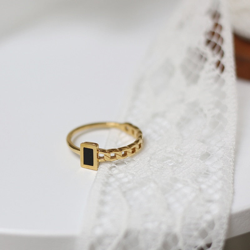 Dainty Onyx Ring | Hypoallergenic 18K Stainless Steel with Tarnish Resistance 2