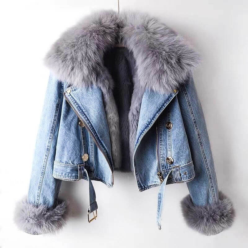 Denim Fur Jacket | Organic Denim with Plush Lining and Cropped Design 1