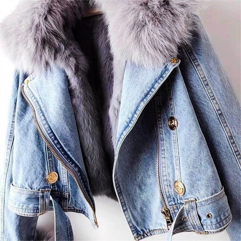 Denim Fur Jacket | Organic Denim with Plush Lining and Cropped Design 3