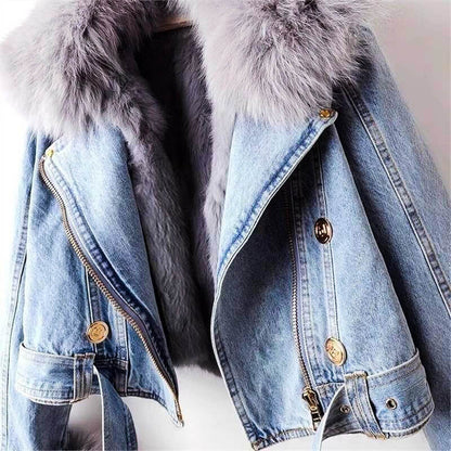 Denim Fur Jacket | Organic Denim with Plush Lining and Cropped Design 3