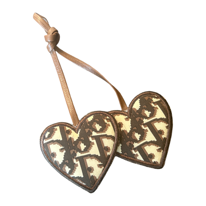 Trotter Brown Vintage Silk Scarf Double Heart Bag Charm