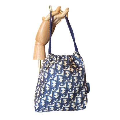 Trotter Blue Vintage Scarf Drawstring Crossbody Bag