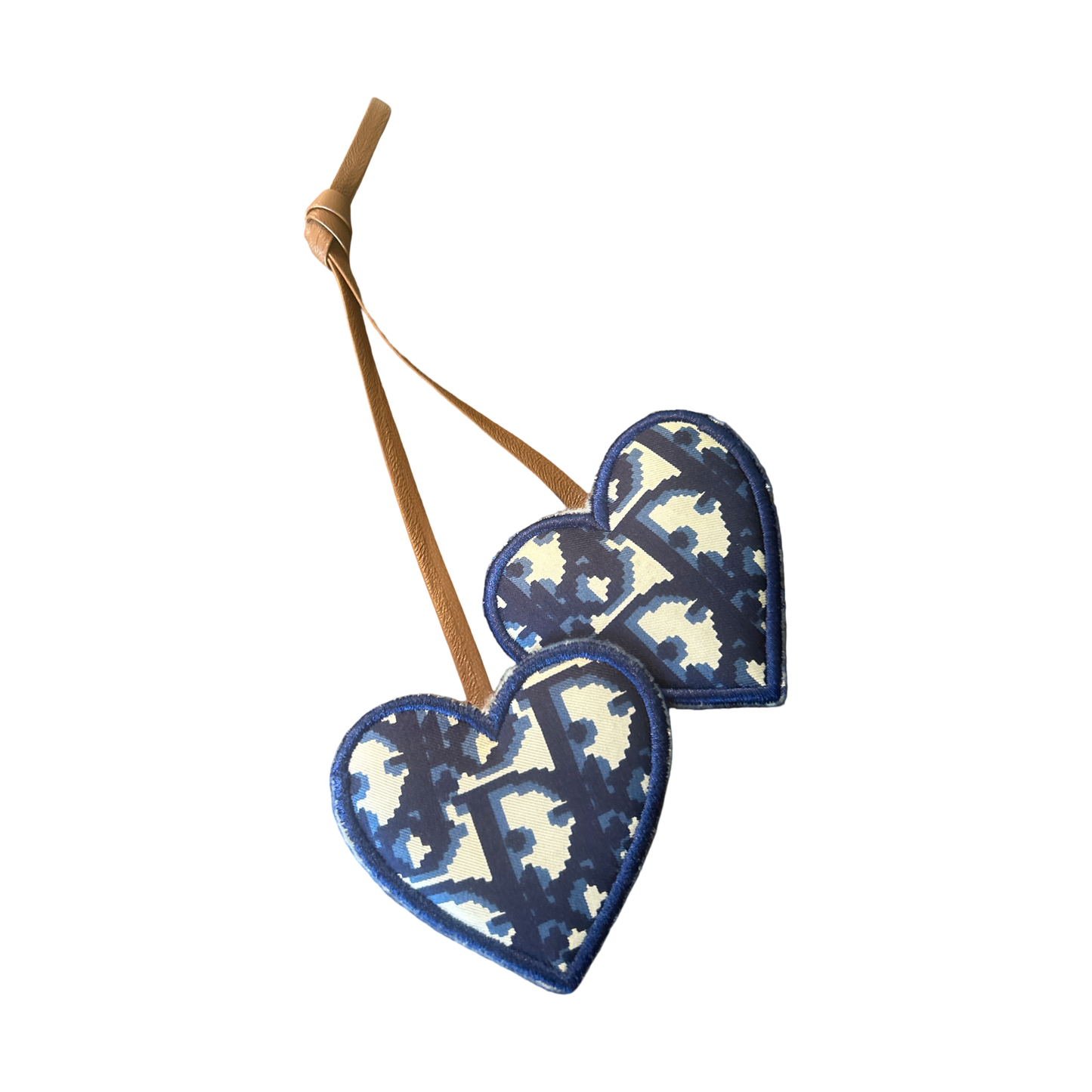 Trotter Blue Vintage Silk Scarf Double Heart Bag Charm