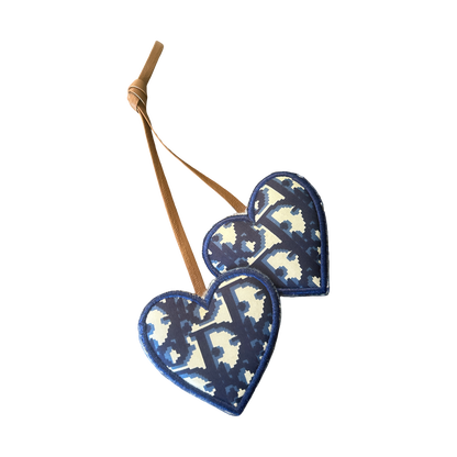 Trotter Blue Vintage Silk Scarf Double Heart Bag Charm
