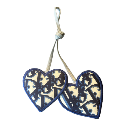 Trotter Blue Vintage Silk Scarf Double Heart Bag Charm